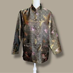 Robert Louis Silk-Blend Black & Gold Metallic Butterfly Embroidered Jacket Sz L